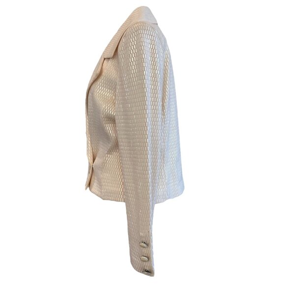 St. John Ivory Suit Jacket with Paillette s & Crystal and Silk Skirt Size 10/12 - Picture 5 of 10